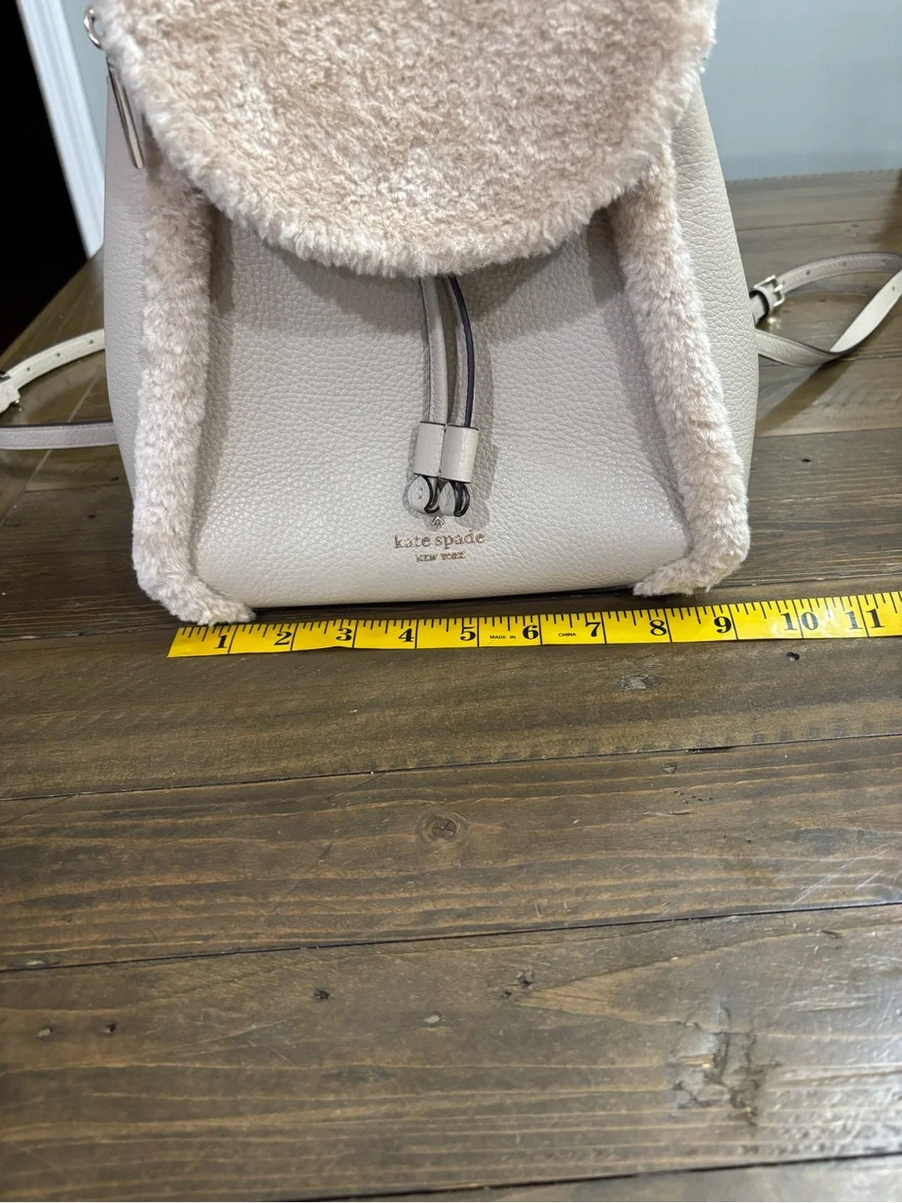 Kate Spade Leila Medium Flap Backpack with Faux Shearling Trim